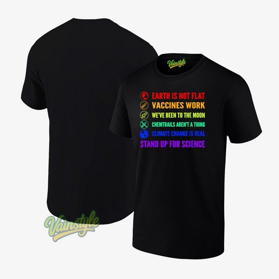 Earth is Not Flat Vaccines Work Moon Science T-Shirt Earth is Not Flat Vaccines Work Moon Science T-Shirt
