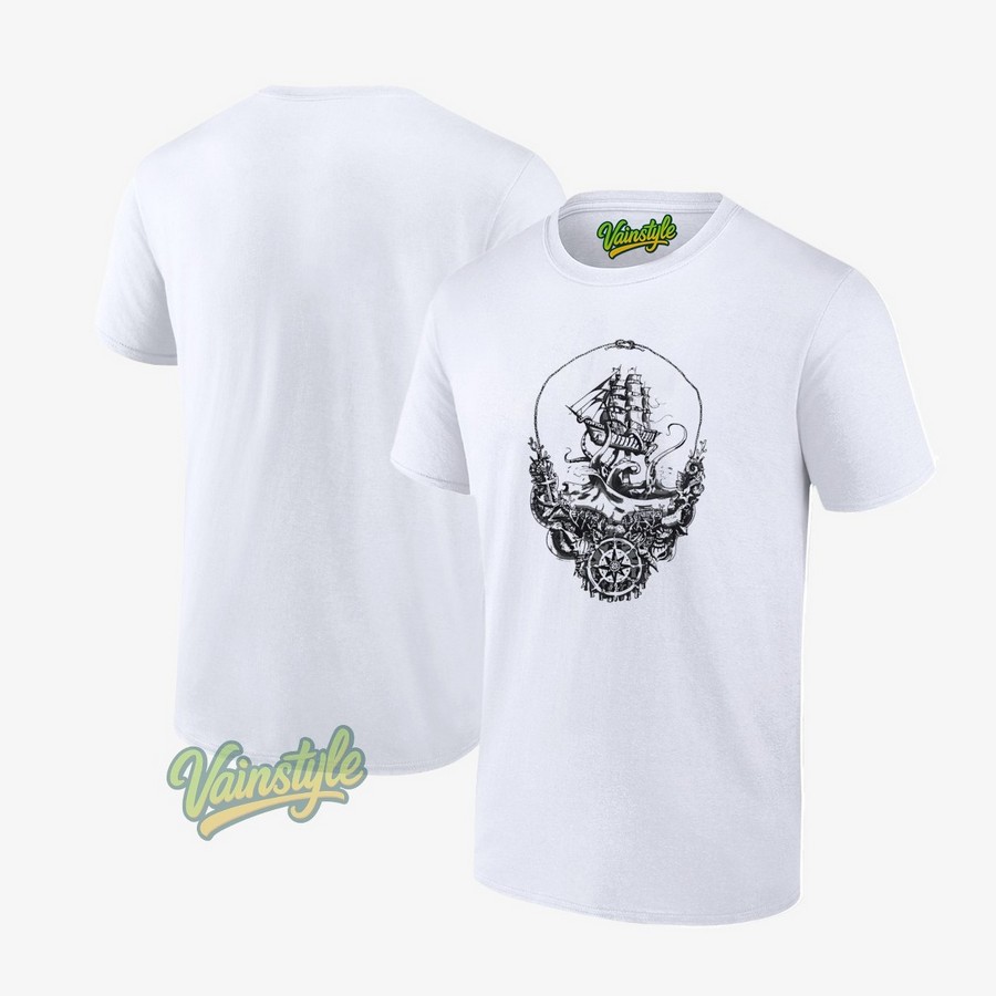 Octopus battle with ship in Grateful Dead logo T-Shirt Octopus battle with ship in Grateful Dead logo T-Shirt