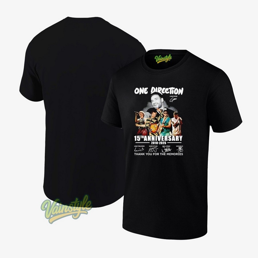 One Direction 15th Anniversary 2010 – 2025 Thank You For The Memories Signatures T-Shirt One Direction 15th Anniversary 2010 – 2025 Thank You For The Memories Signatures T-Shirt