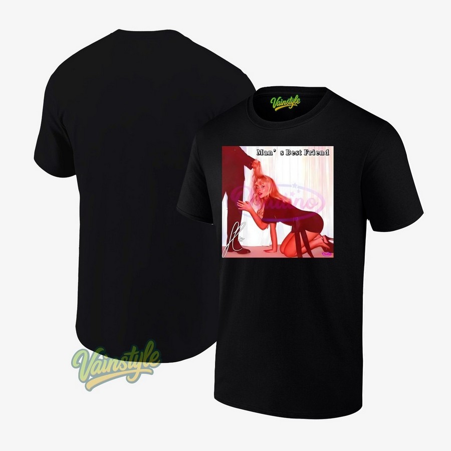 Sabrina Carpenter Man Best Friend Black Dress Kneeling Pose Signature T-Shirt Sabrina Carpenter Man Best Friend Black Dress Kneeling Pose Signature T-Shirt