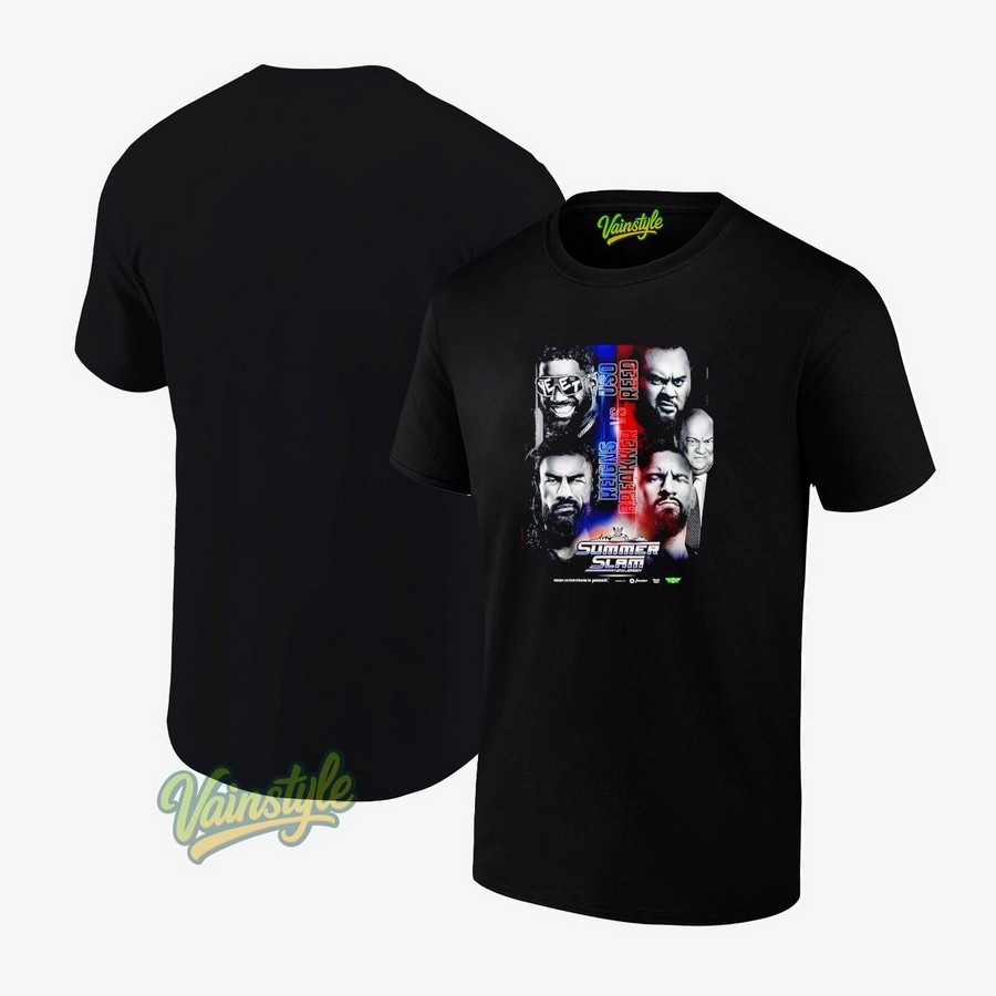 WWE Summer Slam New Jersey 2025 Roman Reigns And Jey Uso VS Bron Breakker And Bronson Reed Poster T-Shirt WWE Summer Slam New Jersey 2025 Roman Reigns And Jey Uso VS Bron Breakker And Bronson Reed Poster T-Shirt