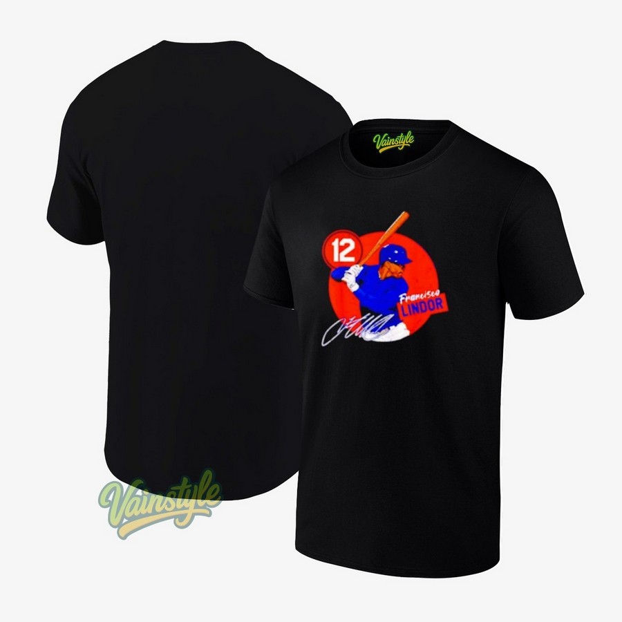 Francisco Lindor #12 New York Baseball MLB Player Signature T-Shirt Francisco Lindor #12 New York Baseball MLB Player Signature T-Shirt