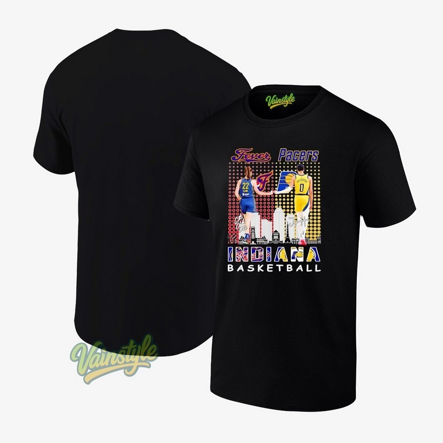 Indiana City Skyline Basketball Clark Indiana Fever And Haliburton Pacers Signatures T-Shirt Indiana City Skyline Basketball Clark Indiana Fever And Haliburton Pacers Signatures T-Shirt