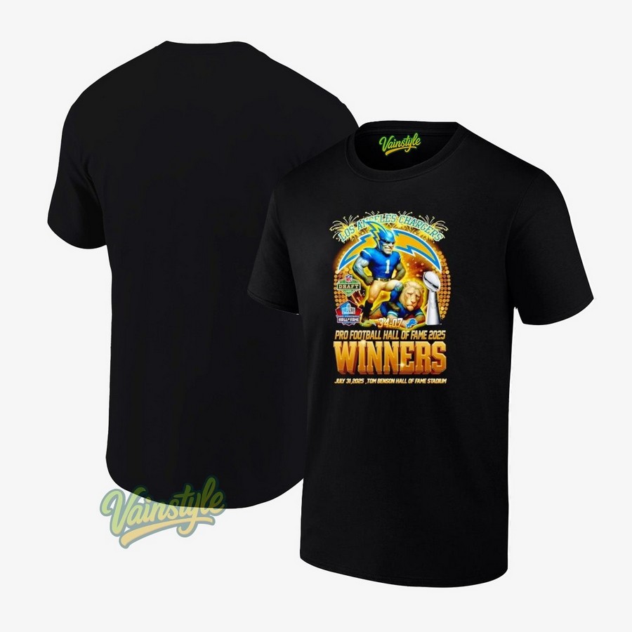 Los Angeles Chargers Pro Football Hall Of Fame 2025 Winners Mascot T-Shirt Los Angeles Chargers Pro Football Hall Of Fame 2025 Winners Mascot T-Shirt