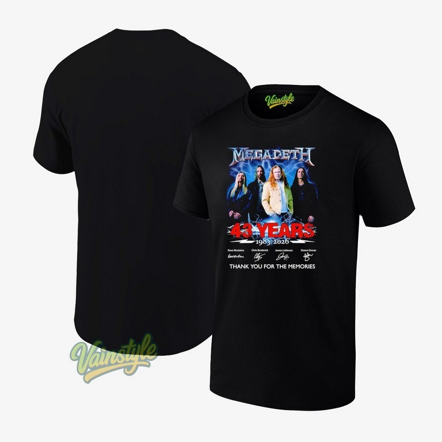 Megadeth 43 Years 1983-2026 Signature Thank You For The Memories T-Shirt Megadeth 43 Years 1983-2026 Signature Thank You For The Memories T-Shirt