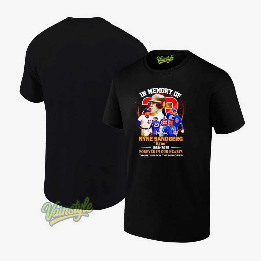 Ryne Sandberg Ryno Chicago Cubs 1959-2025 Forever In Our Hearts Signatures T-Shirt Ryne Sandberg Ryno Chicago Cubs 1959-2025 Forever In Our Hearts Signatures T-Shirt