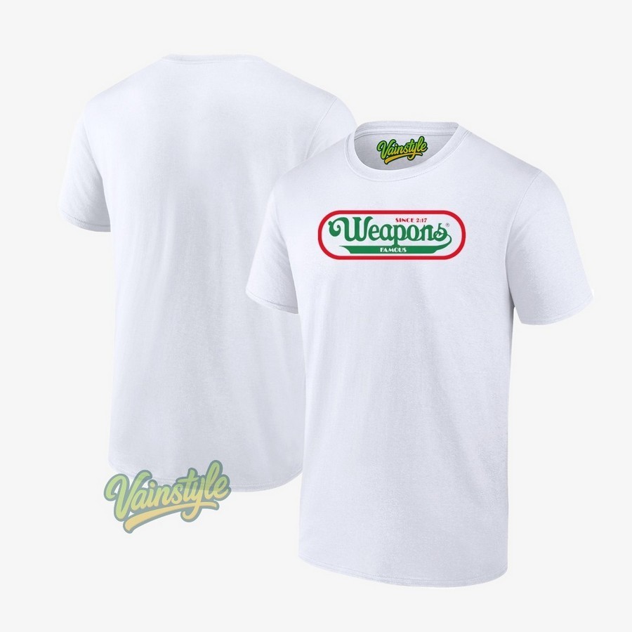 Weapons Movie Nathan’s Famous Hot Dog Logo Parody T-Shirt Weapons Movie Nathan’s Famous Hot Dog Logo Parody T-Shirt