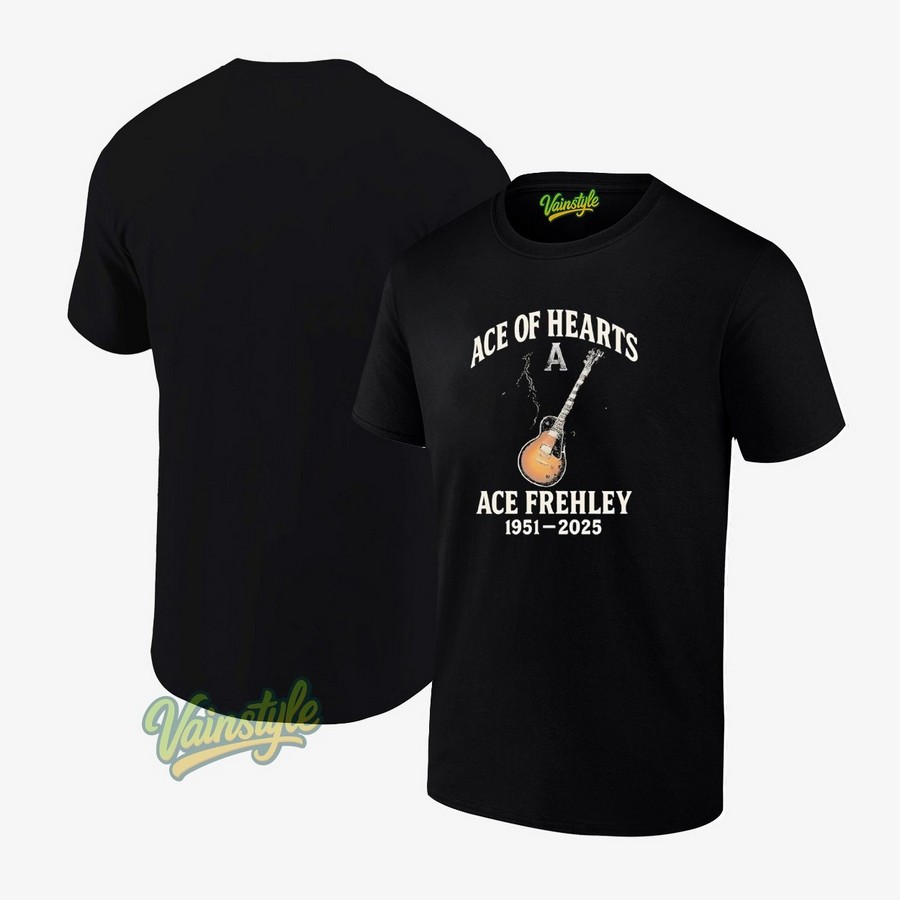 Ace Of Hearts Ace Frehley 1951-2025 Old Guitar T-Shirt Ace Of Hearts Ace Frehley 1951-2025 Old Guitar T-Shirt