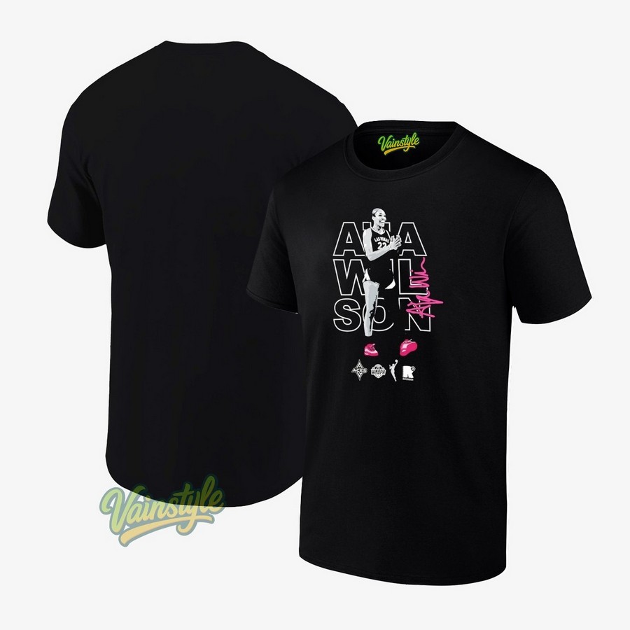 A'ja Wilson Las Vegas Aces Basketball Wnba 2025 Signature T-Shirt A'ja Wilson Las Vegas Aces Basketball Wnba 2025 Signature T-Shirt