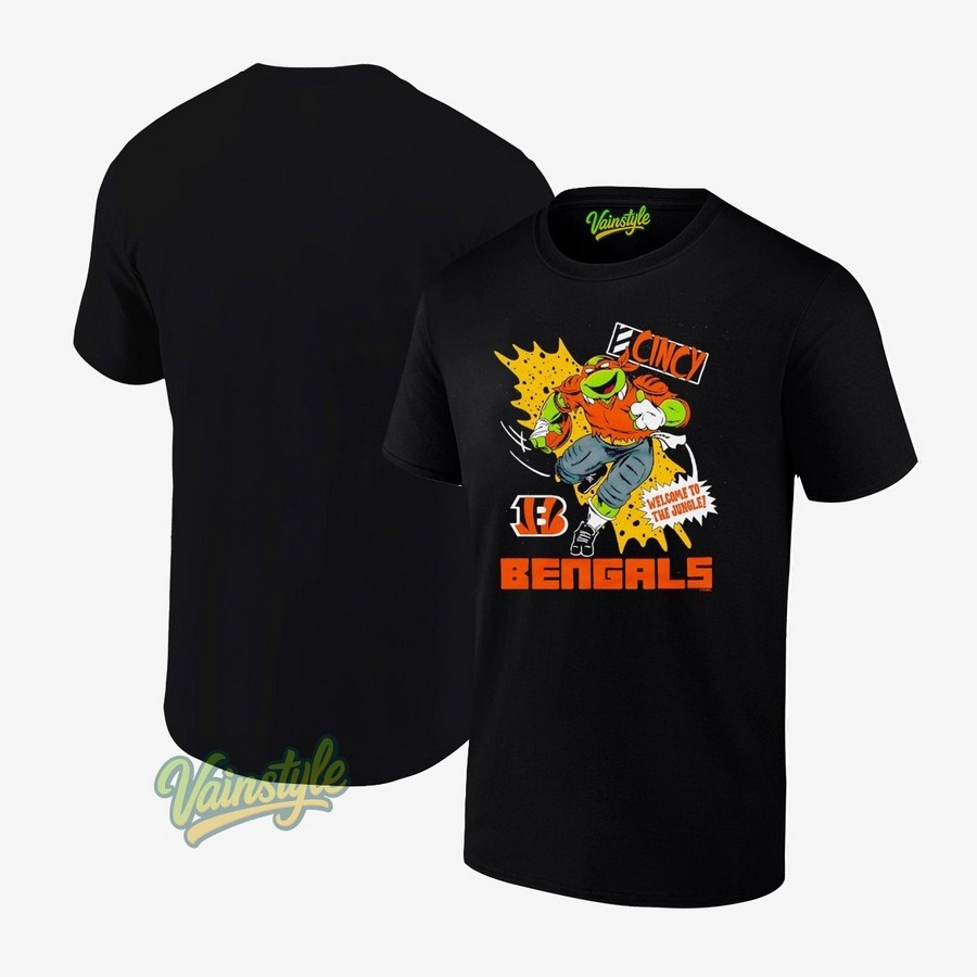 Cincinnati Bengals Teenage Mutant Ninja Turtles Michelangelo Welcome To The Jungle T-Shirt Cincinnati Bengals Teenage Mutant Ninja Turtles Michelangelo Welcome To The Jungle T-Shirt