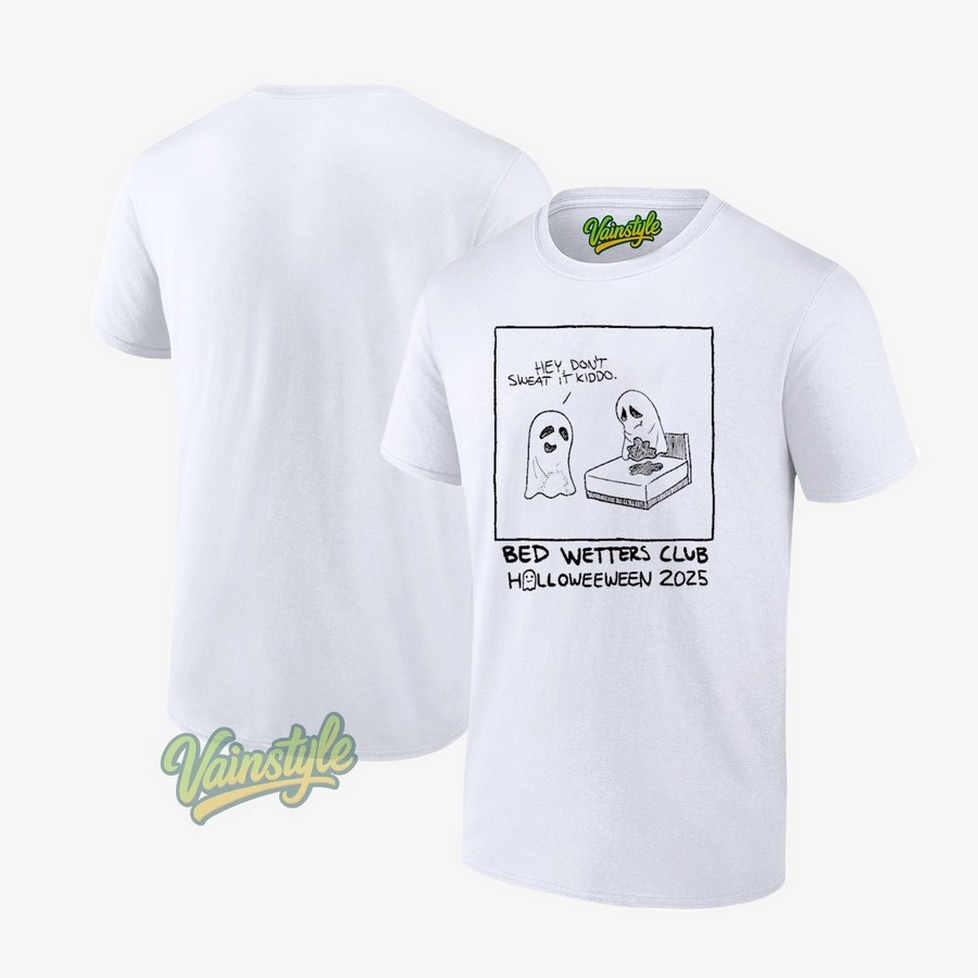 Ghost Hey Don’t Sweat It Kiddo Bed Wetters Club Halloween 2025 T-Shirt
