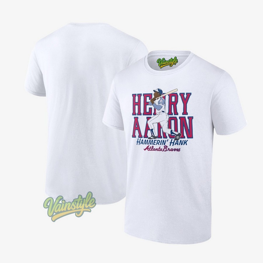 Hank Aaron Atlanta Braves Cooperstown Baseball T-Shirt Hank Aaron Atlanta Braves Cooperstown Baseball T-Shirt