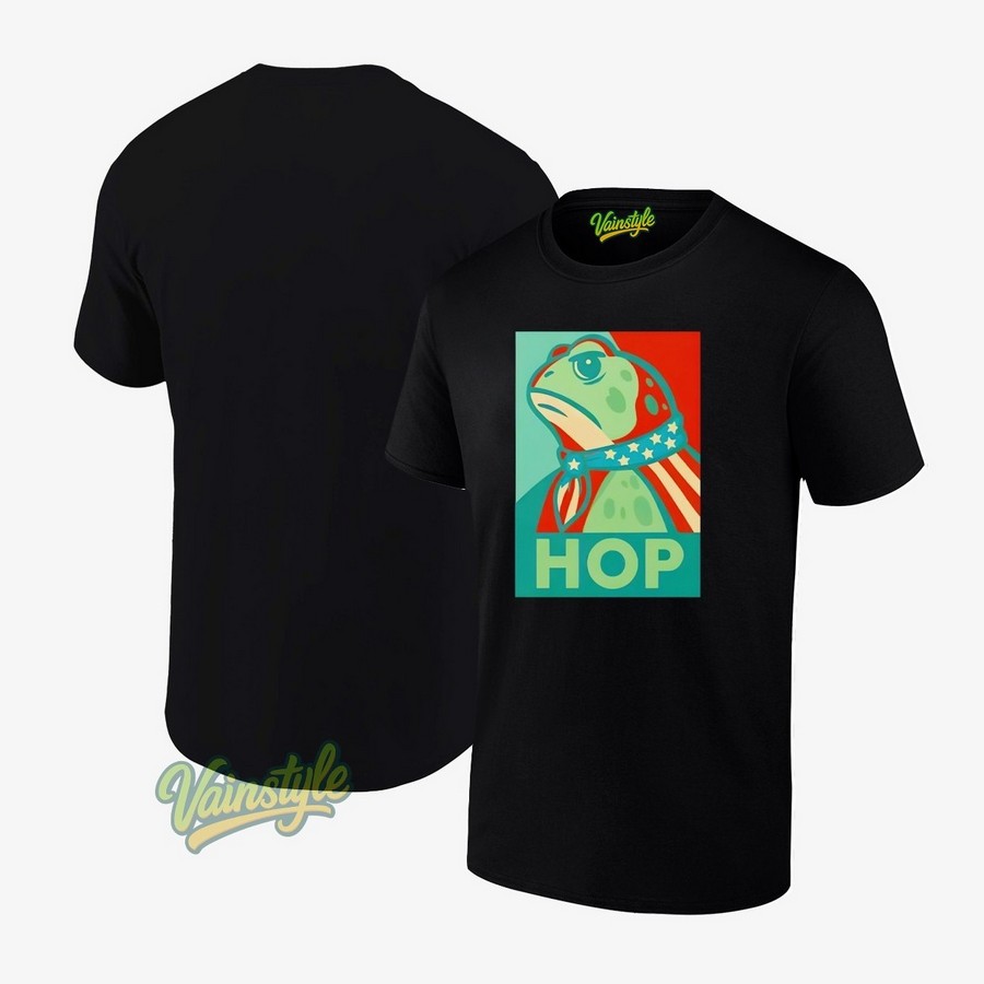 Hop Portland Frog Wearing American Flag T-Shirt