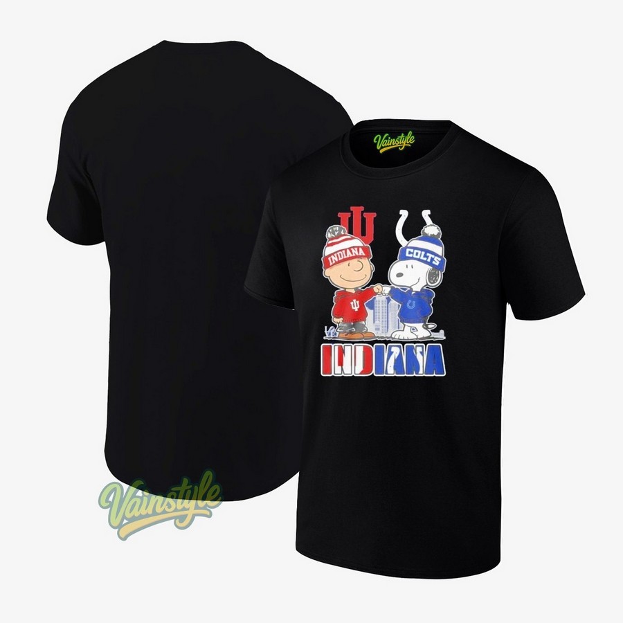 Indiana Hoosiers Indianapolis Colts Peanuts Happy Christmas 2025 T-Shirt Indiana Hoosiers Indianapolis Colts Peanuts Happy Christmas 2025 T-Shirt