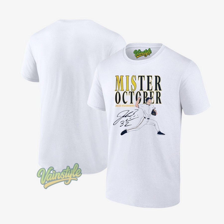 Jacob Misiorowski Mister October Milwaukee Brewers Baseball Signature T-Shirt Jacob Misiorowski Mister October Milwaukee Brewers Baseball Signature T-Shirt