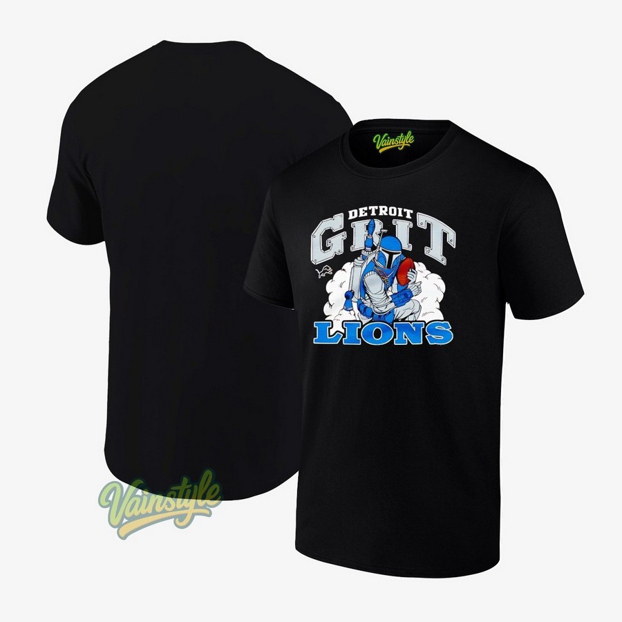 Jango Fett Holding Football Detroit Lions Dark Grit T-Shirt