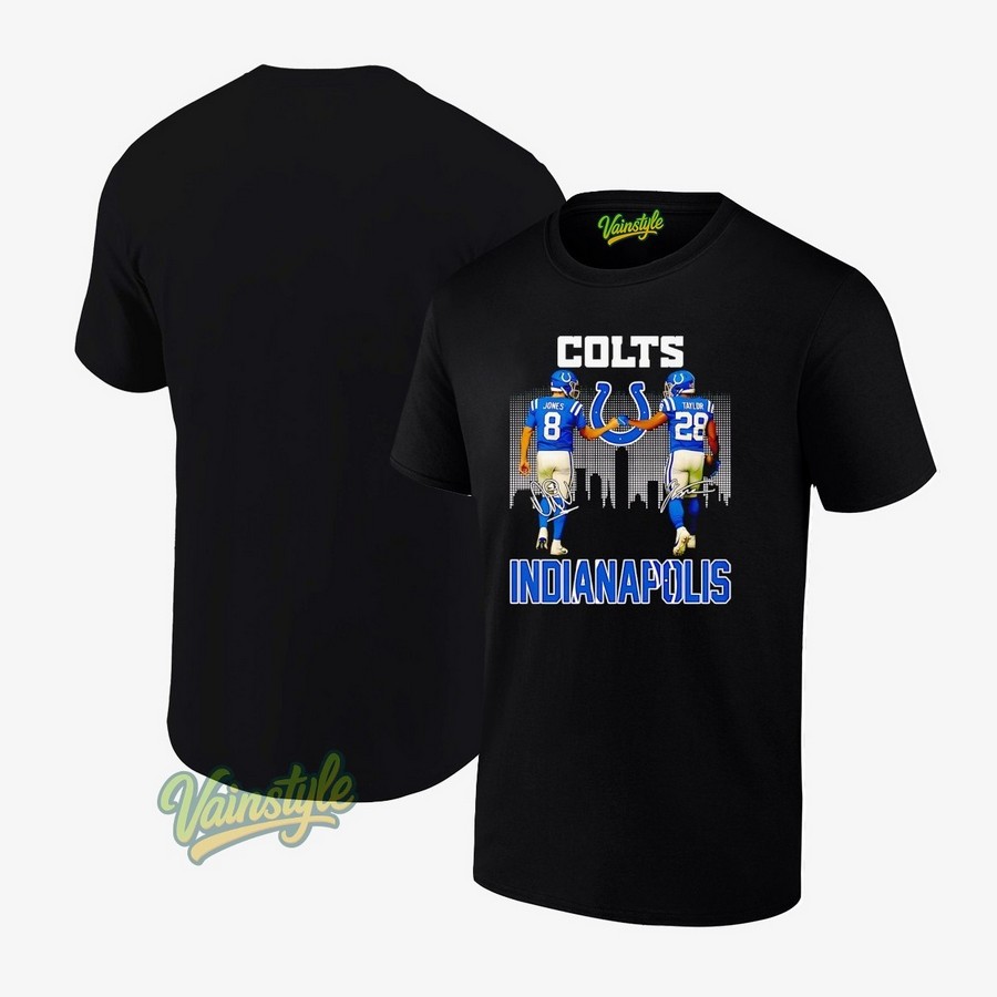 Jonathan Taylor And Daniel Jones Indianapolis Colts Football City Skyline Signature T-Shirt