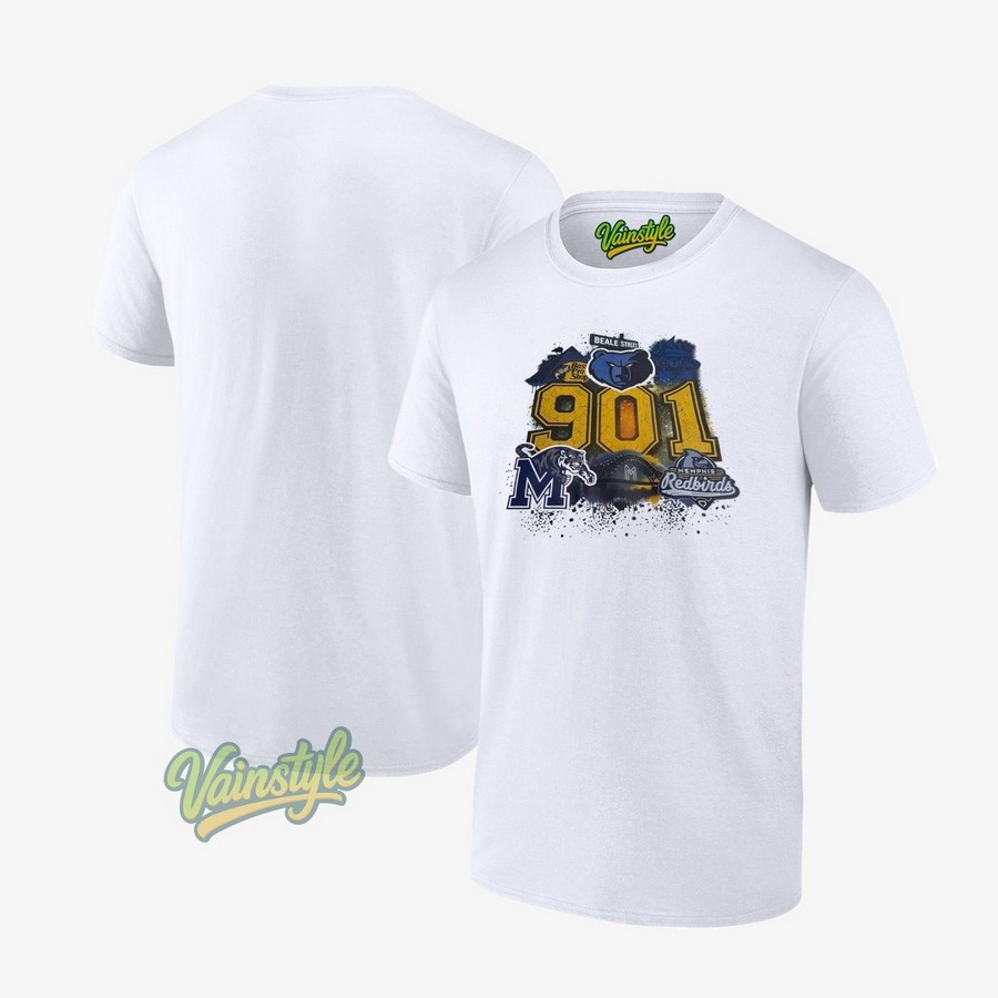 Memphis Grizzlies X Memphis Redbirds X Memphis Tigers Bass Pro Shop Logo 901 T-Shirt Memphis Grizzlies X Memphis Redbirds X Memphis Tigers Bass Pro Shop Logo 901 T-Shirt