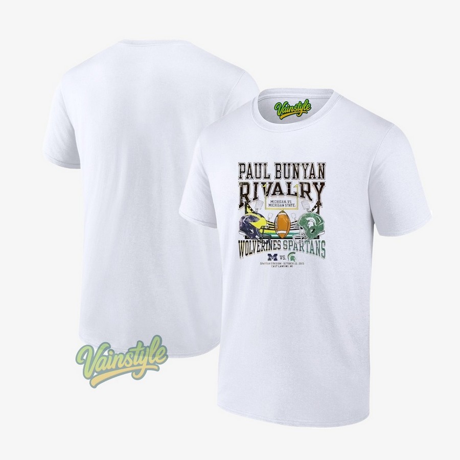 Paul Bunyan Trophy Rivalry Michigan State Spartans Ivory Vs Michigan Wolverines Helmet Logo T-Shirt