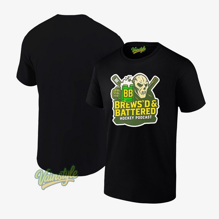 Skeleton Brews’d And Battered Hockey Podcast T-Shirt