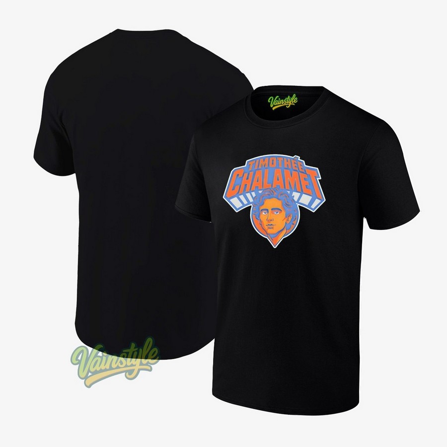 Timothée Chalamet New York Knicks Baseball Nba Logo T-Shirt Timothée Chalamet New York Knicks Baseball Nba Logo T-Shirt